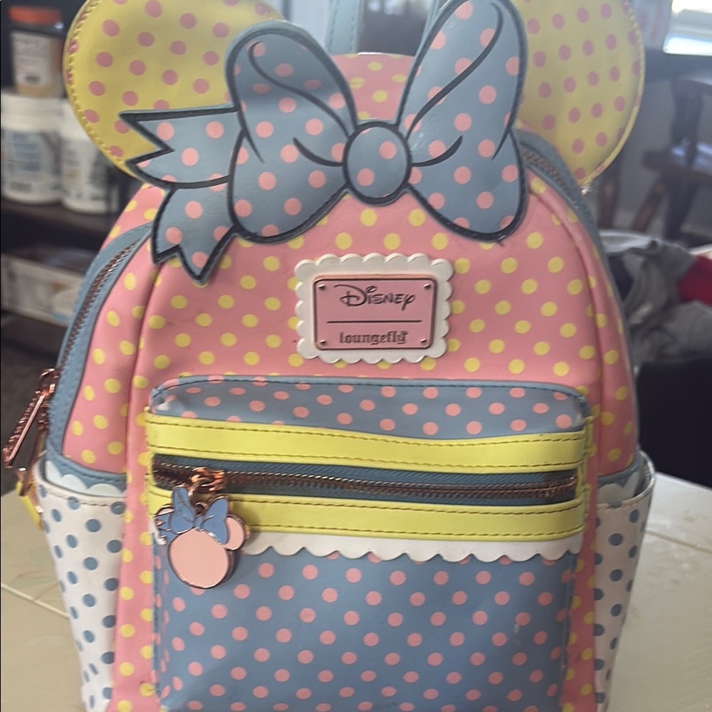 Loungefly Pink and Blue Polka Dot Mini Backpack